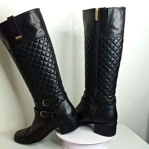 Bandolino - Claraa -Leather Quilted Tall Riding Boots w/Buckles & Zippers -7M